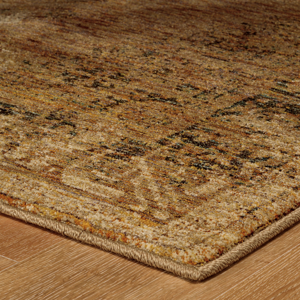 5' X 7' Gold And Brown Oriental Power Loom Stain Resistant Area Rug