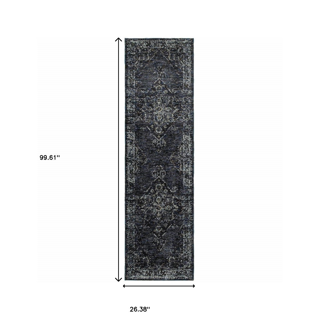 2' X 8' Blue And Brown Oriental Power Loom Stain Resistant Runner Rug