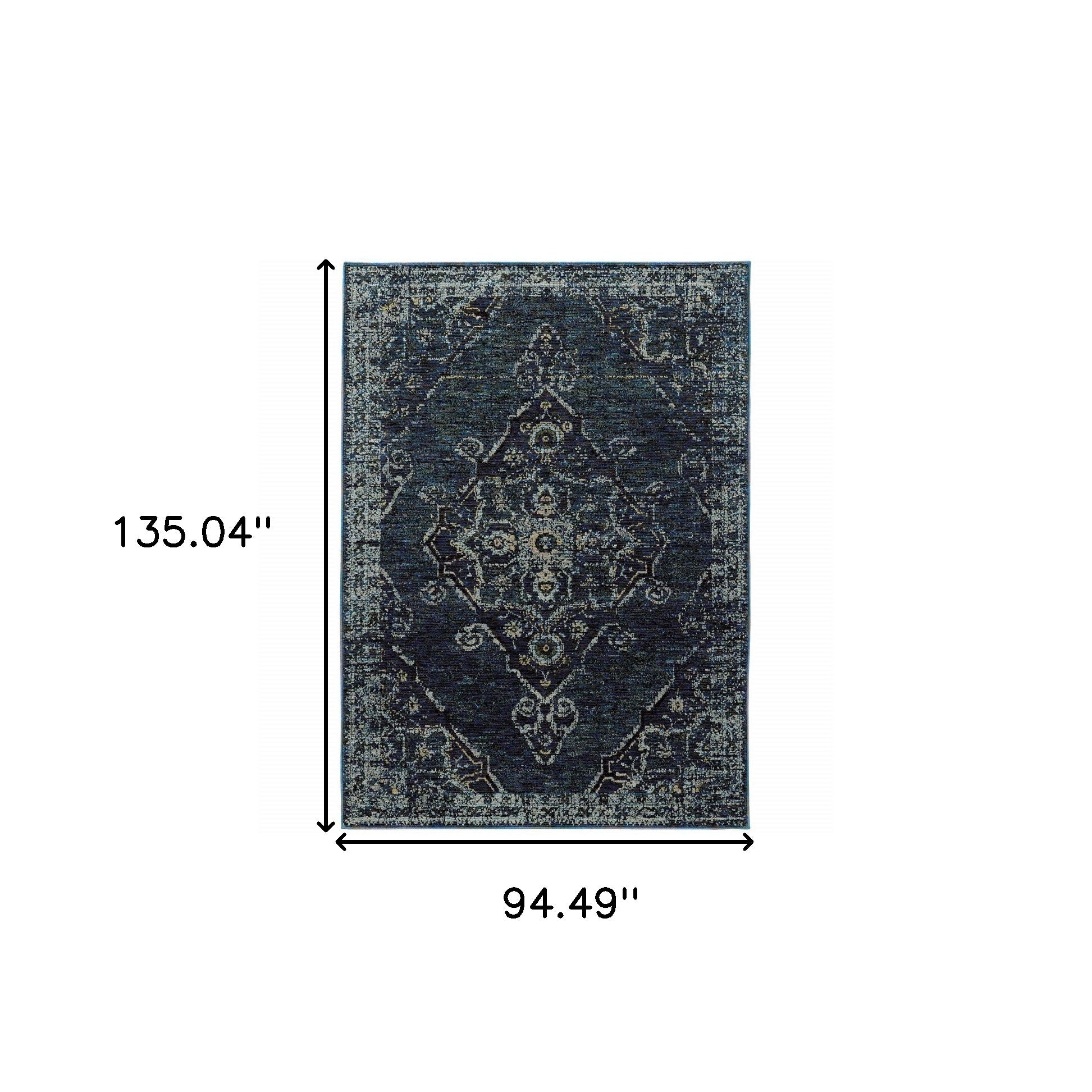 8' X 10' Blue And Brown Oriental Power Loom Stain Resistant Area Rug