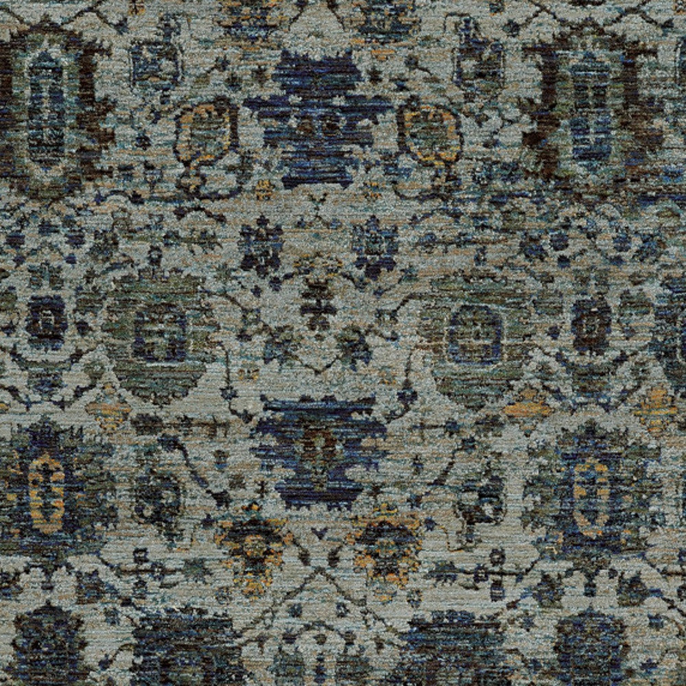 10' X 13' Blue And Navy Oriental Power Loom Stain Resistant Area Rug