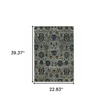 2' X 3' Blue And Navy Oriental Power Loom Stain Resistant Area Rug