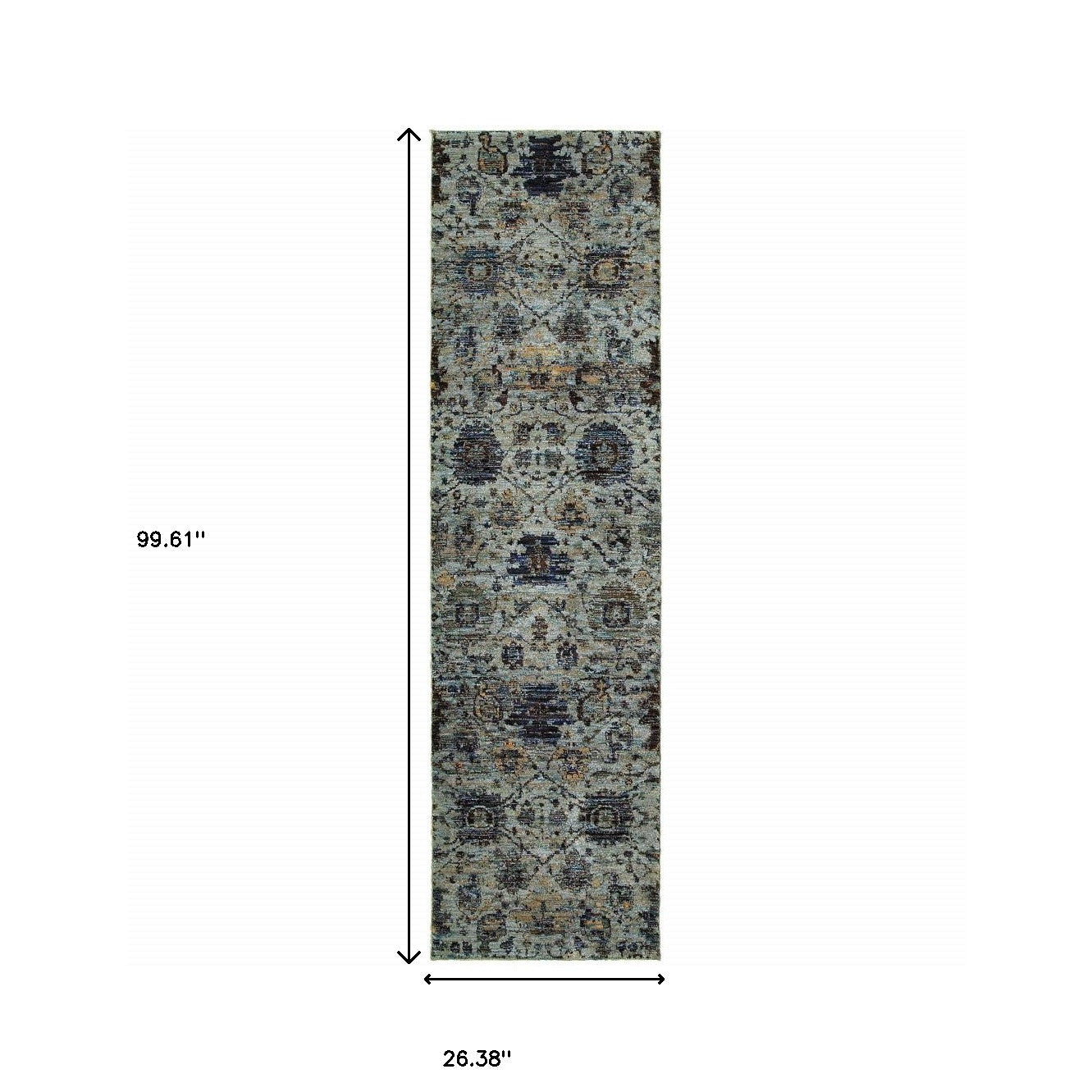 2' X 8' Blue And Navy Oriental Power Loom Stain Resistant Runner Rug