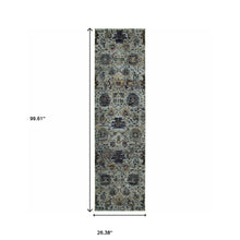 2' X 8' Blue And Navy Oriental Power Loom Stain Resistant Runner Rug