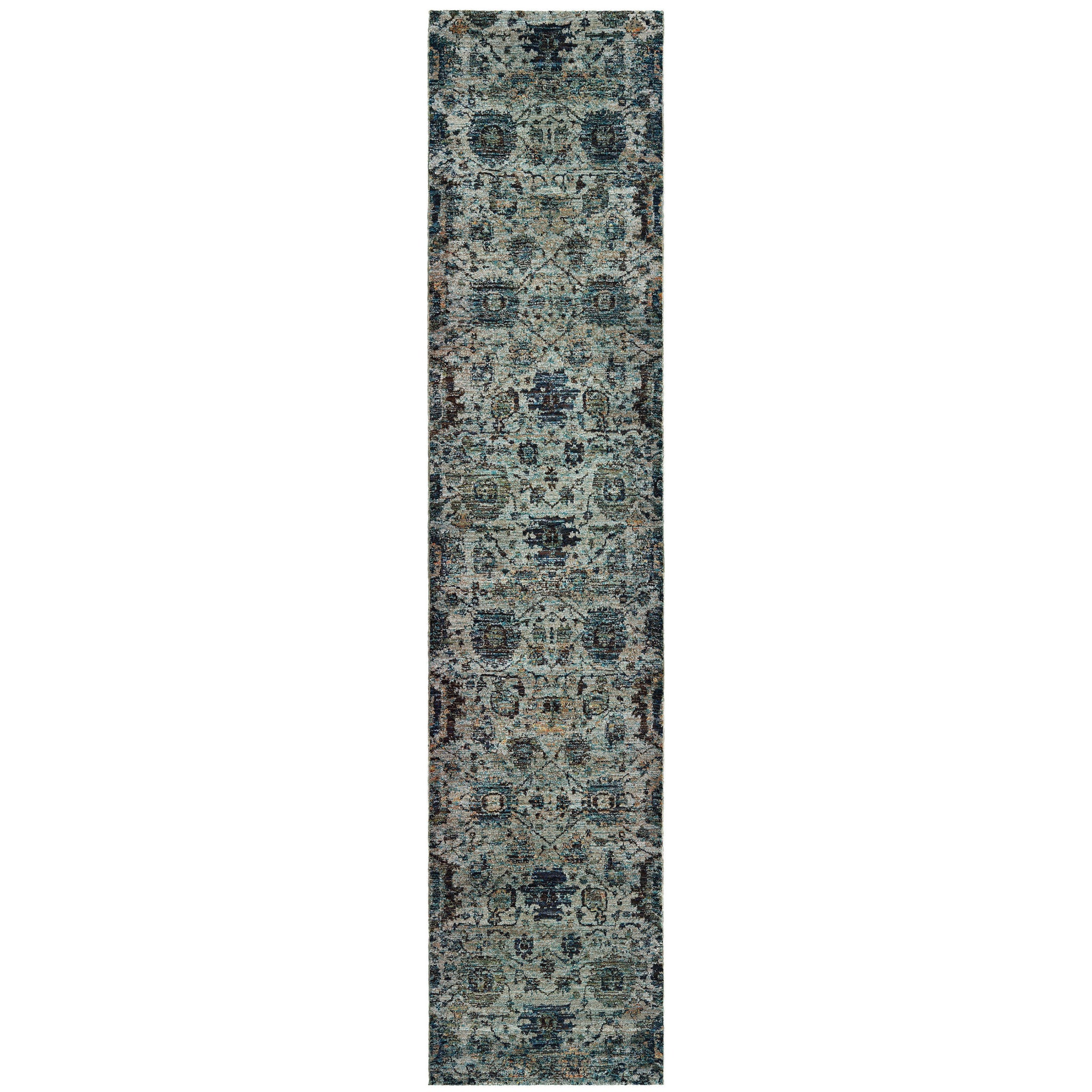2' X 10' Blue And Navy Oriental Power Loom Stain Resistant Runner Rug