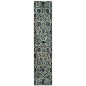 2' X 10' Blue And Navy Oriental Power Loom Stain Resistant Runner Rug