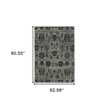 5' X 7' Blue And Navy Oriental Power Loom Stain Resistant Area Rug