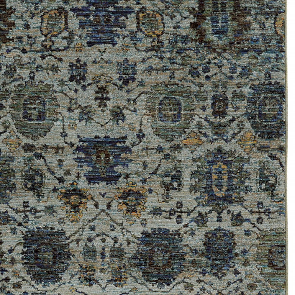 5' X 7' Blue And Navy Oriental Power Loom Stain Resistant Area Rug