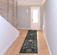 2' X 8' Navy And Blue Oriental Power Loom Stain Resistant Runner Rug