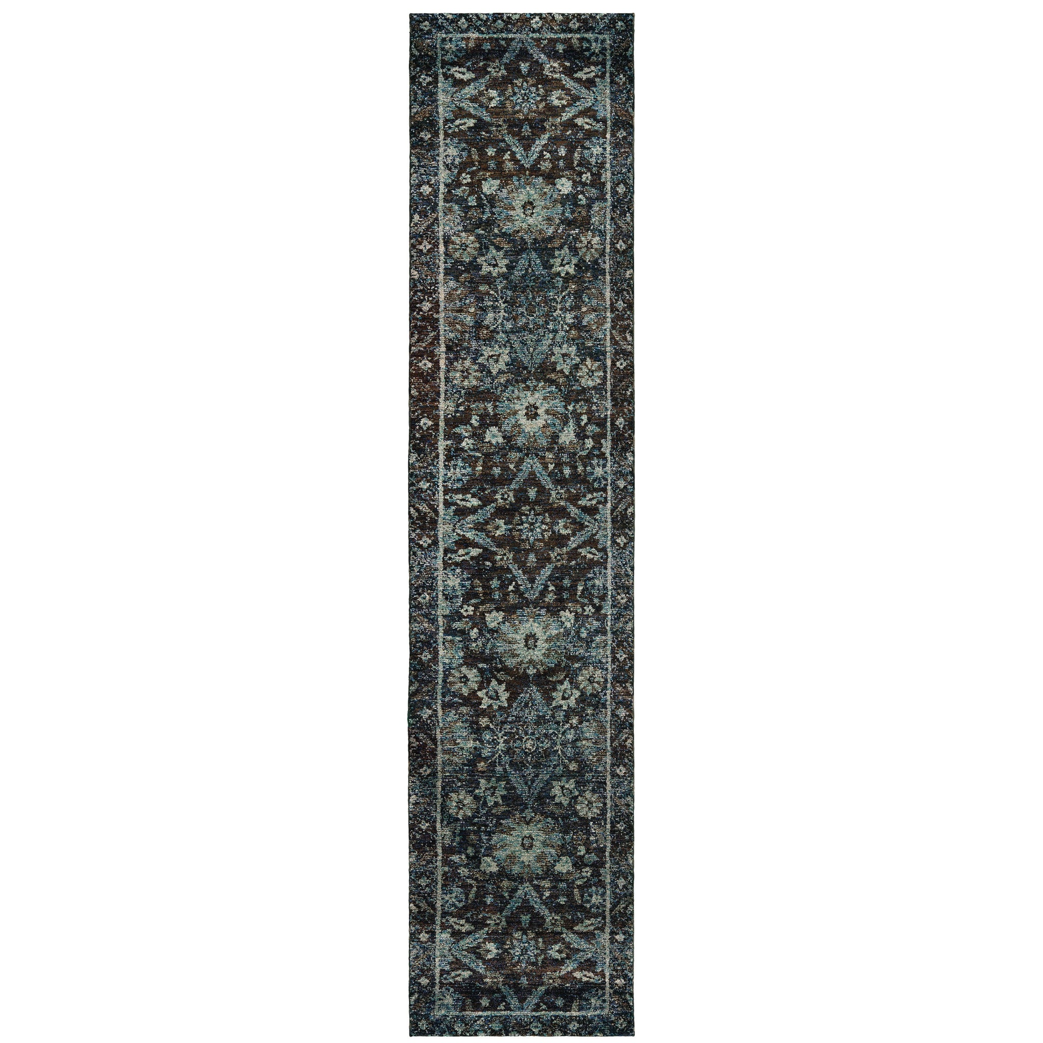2' X 10' Navy And Blue Oriental Power Loom Stain Resistant Runner Rug