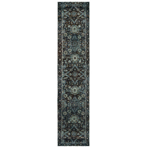 2' X 10' Navy And Blue Oriental Power Loom Stain Resistant Runner Rug