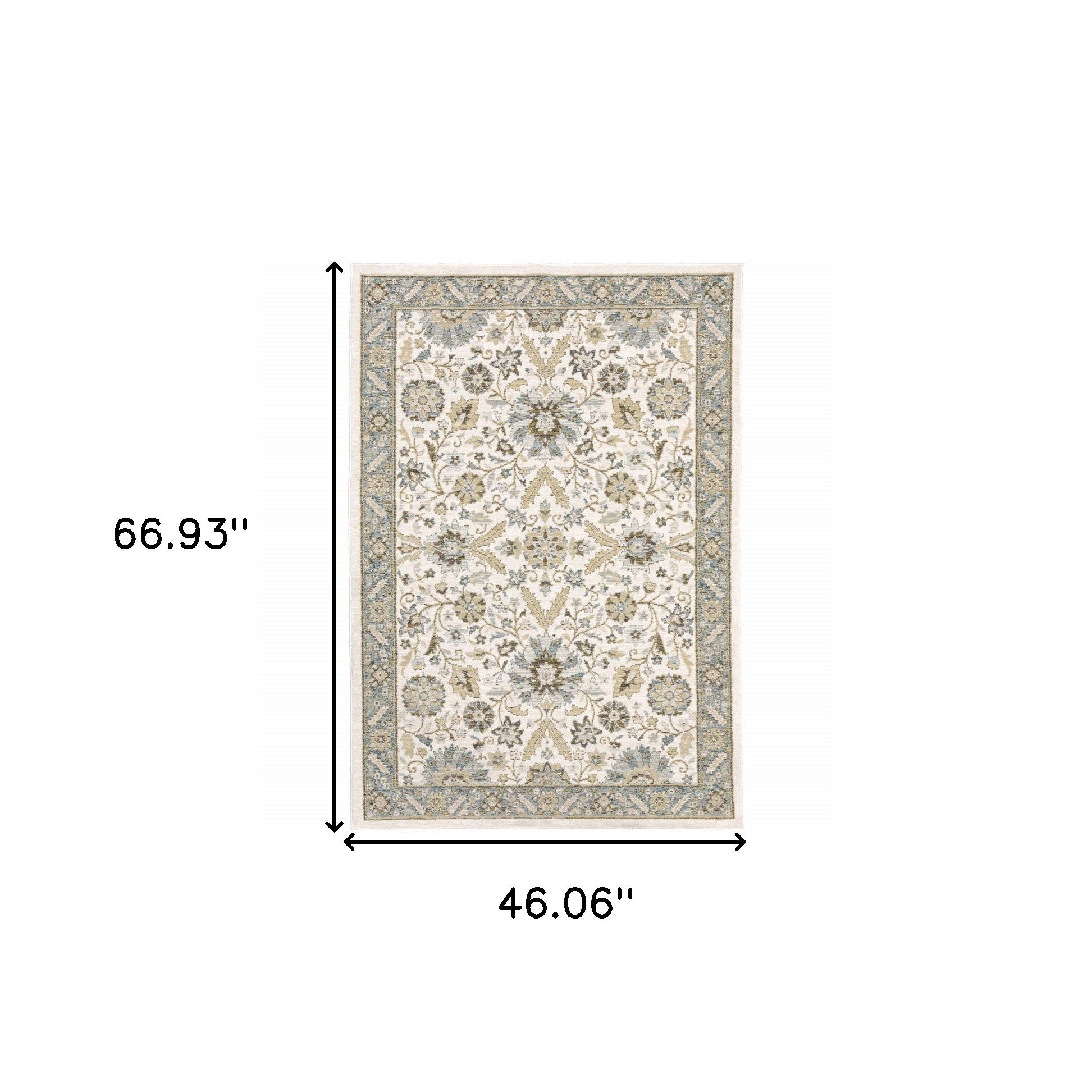 3' X 5' Stone Grey Ivory Green Brown Teal And Light Blue Oriental Power Loom Stain Resistant Area Rug