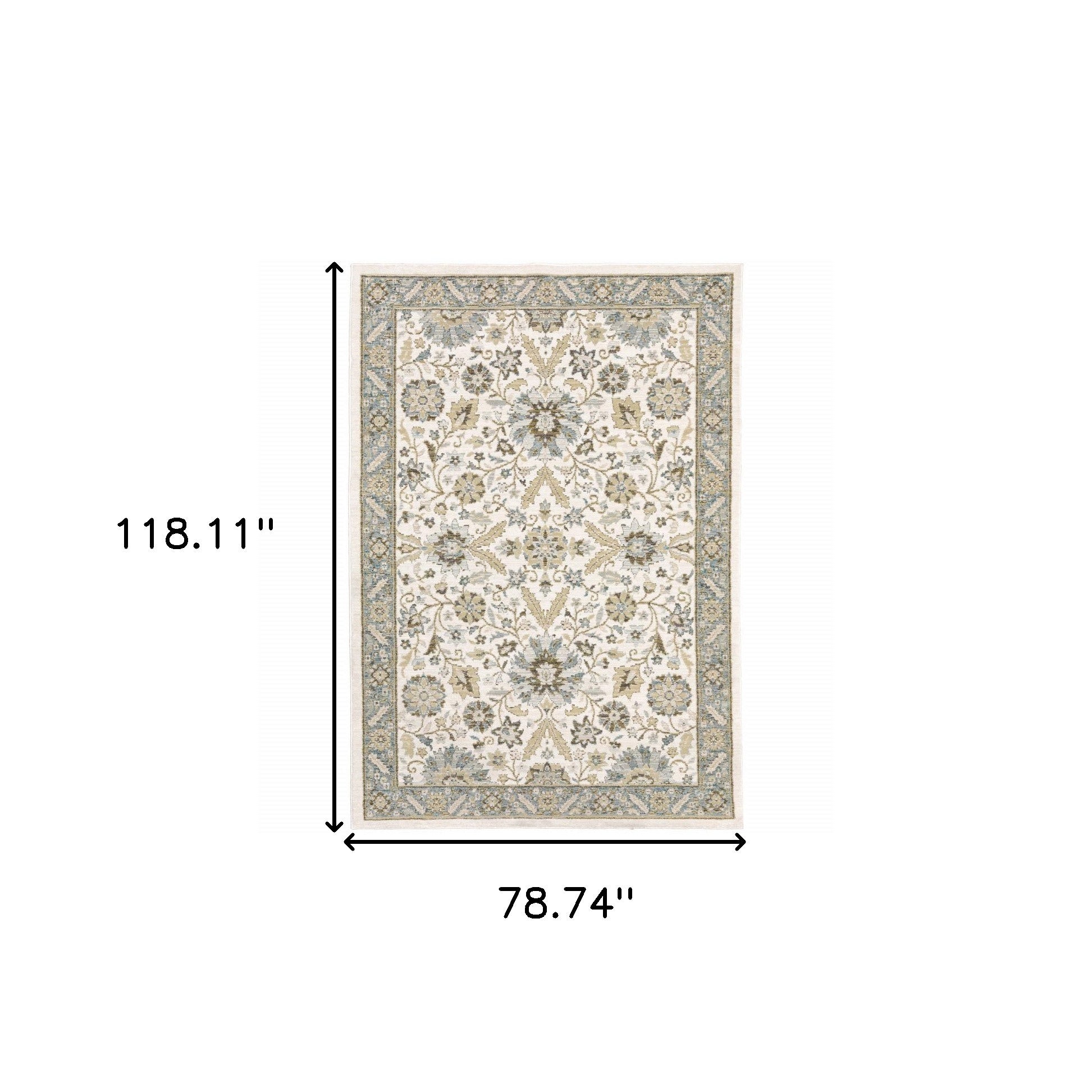 6' X 9' Stone Grey Ivory Green Brown Teal And Light Blue Oriental Power Loom Stain Resistant Area Rug