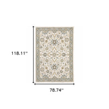 6' X 9' Stone Grey Ivory Green Brown Teal And Light Blue Oriental Power Loom Stain Resistant Area Rug