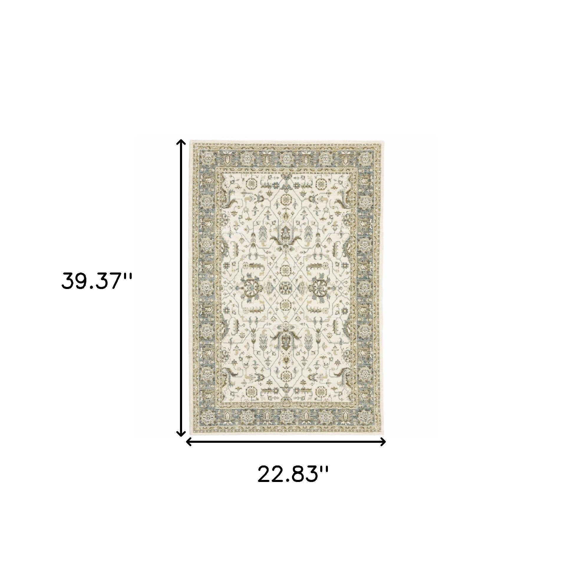 2' X 3' Ivory Grey And Blue Oriental Power Loom Stain Resistant Area Rug