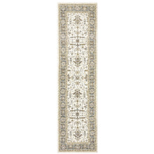 2' X 8' Ivory Grey And Blue Oriental Power Loom Stain Resistant Runner Rug
