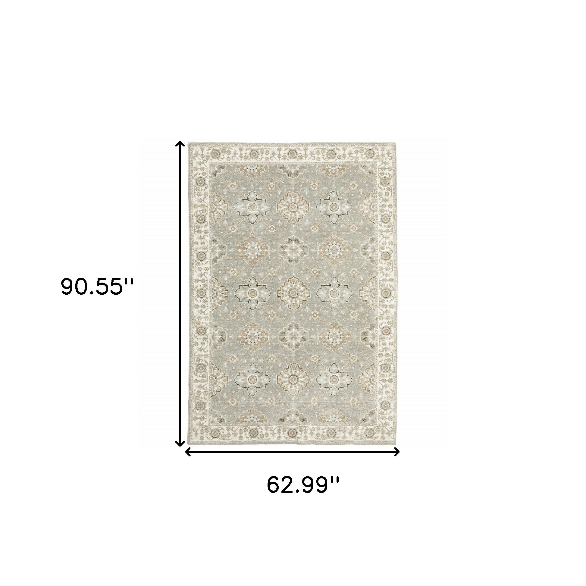 5' X 7' Grey Ivory Tan Brown And Gold Oriental Power Loom Stain Resistant Area Rug