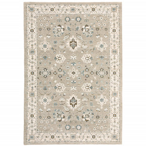 5' X 7' Beige Ivory Blue Green And Purple Oriental Power Loom Stain Resistant Area Rug