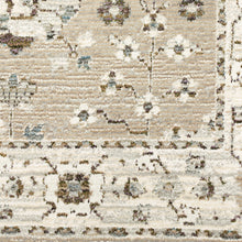 5' X 7' Beige Ivory Blue Green And Purple Oriental Power Loom Stain Resistant Area Rug