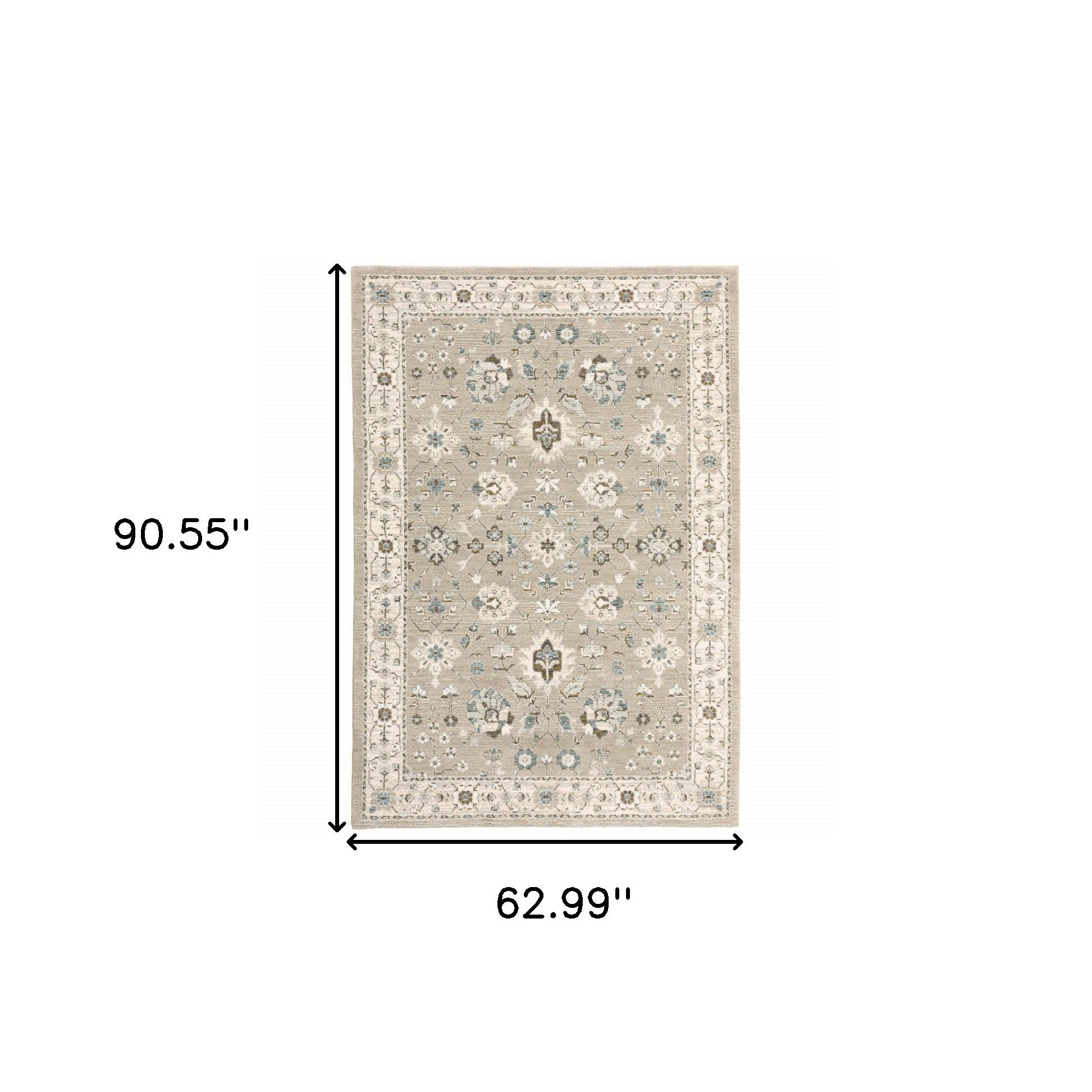 5' X 7' Beige Ivory Blue Green And Purple Oriental Power Loom Stain Resistant Area Rug