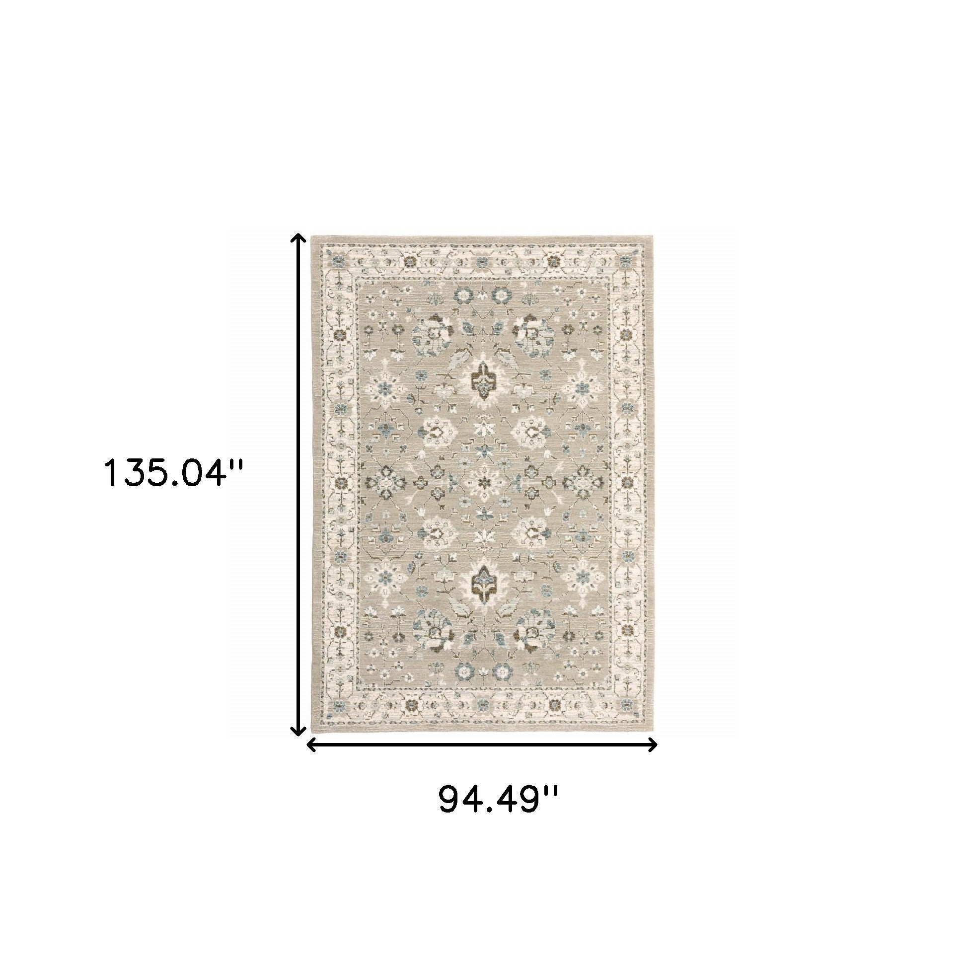 8' X 10' Beige Ivory Blue Green And Purple Oriental Power Loom Stain Resistant Area Rug