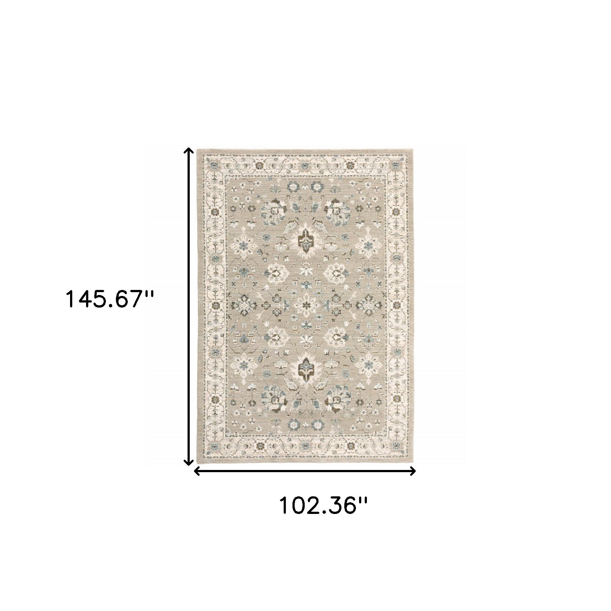 9' X 12' Beige Ivory Blue Green And Purple Oriental Power Loom Stain Resistant Area Rug
