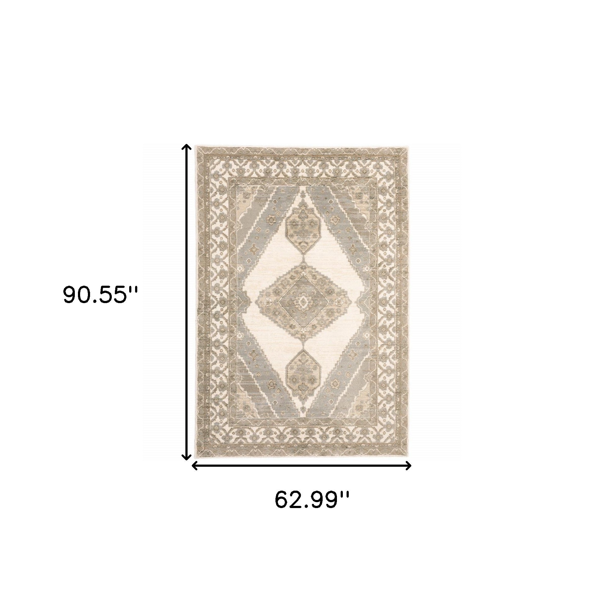 5' X 7' Beige And Ivory Oriental Power Loom Stain Resistant Area Rug