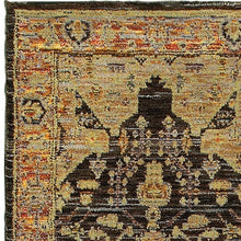 2' X 8' Gold Brown Grey Rust Green And Purple Oriental Power Loom Stain Resistant Runner Rug
