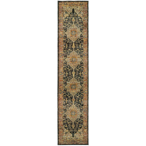 2' X 10' Gold And Black Oriental Power Loom Runner Rug