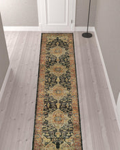 2' X 10' Gold And Black Oriental Power Loom Runner Rug