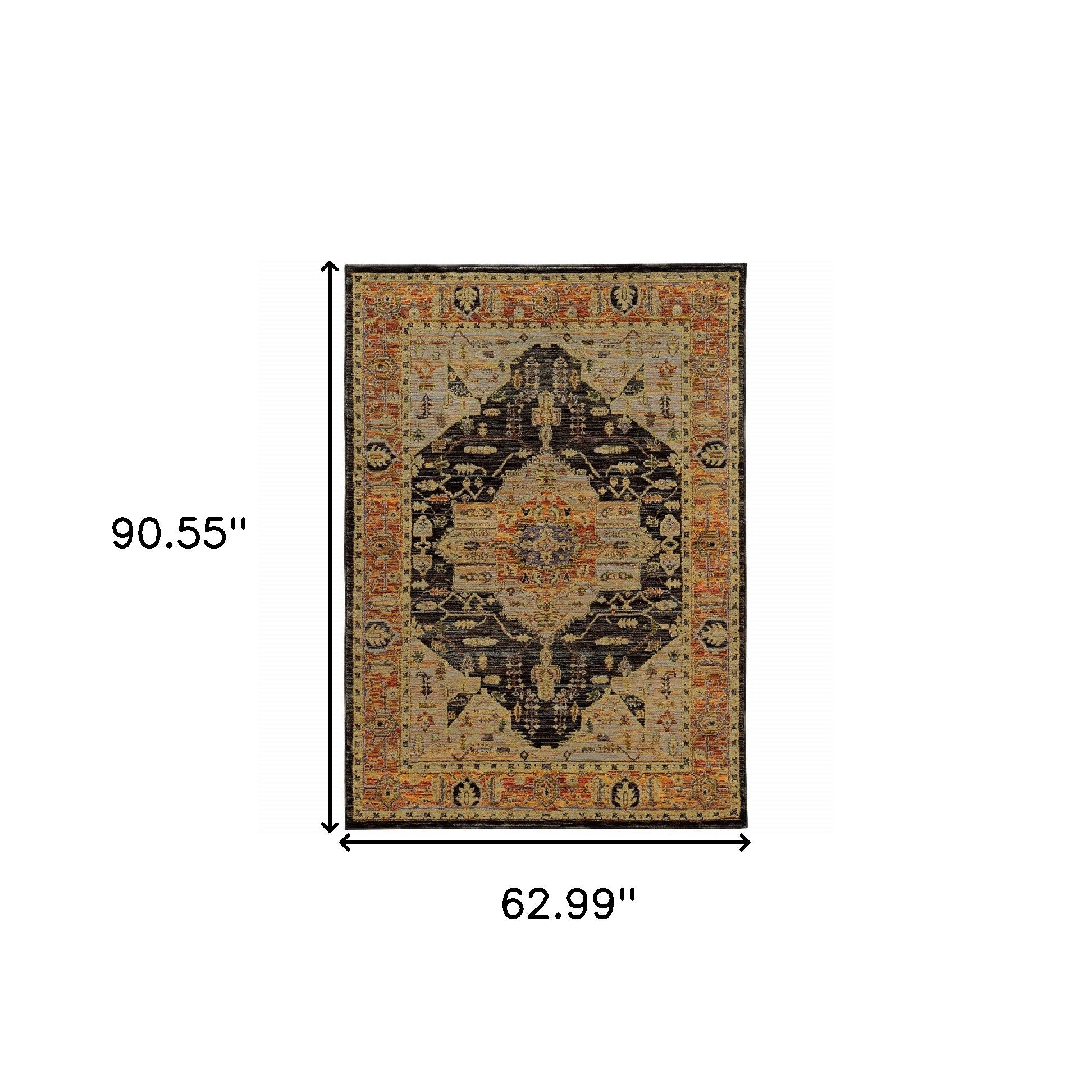 5' X 7' Gold Brown Grey Rust Green And Purple Oriental Power Loom Stain Resistant Area Rug