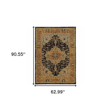 5' X 7' Gold Brown Grey Rust Green And Purple Oriental Power Loom Stain Resistant Area Rug