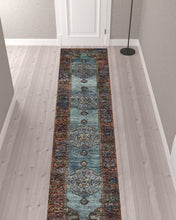2' X 10' Blue And Red Oriental Power Loom Runner Rug