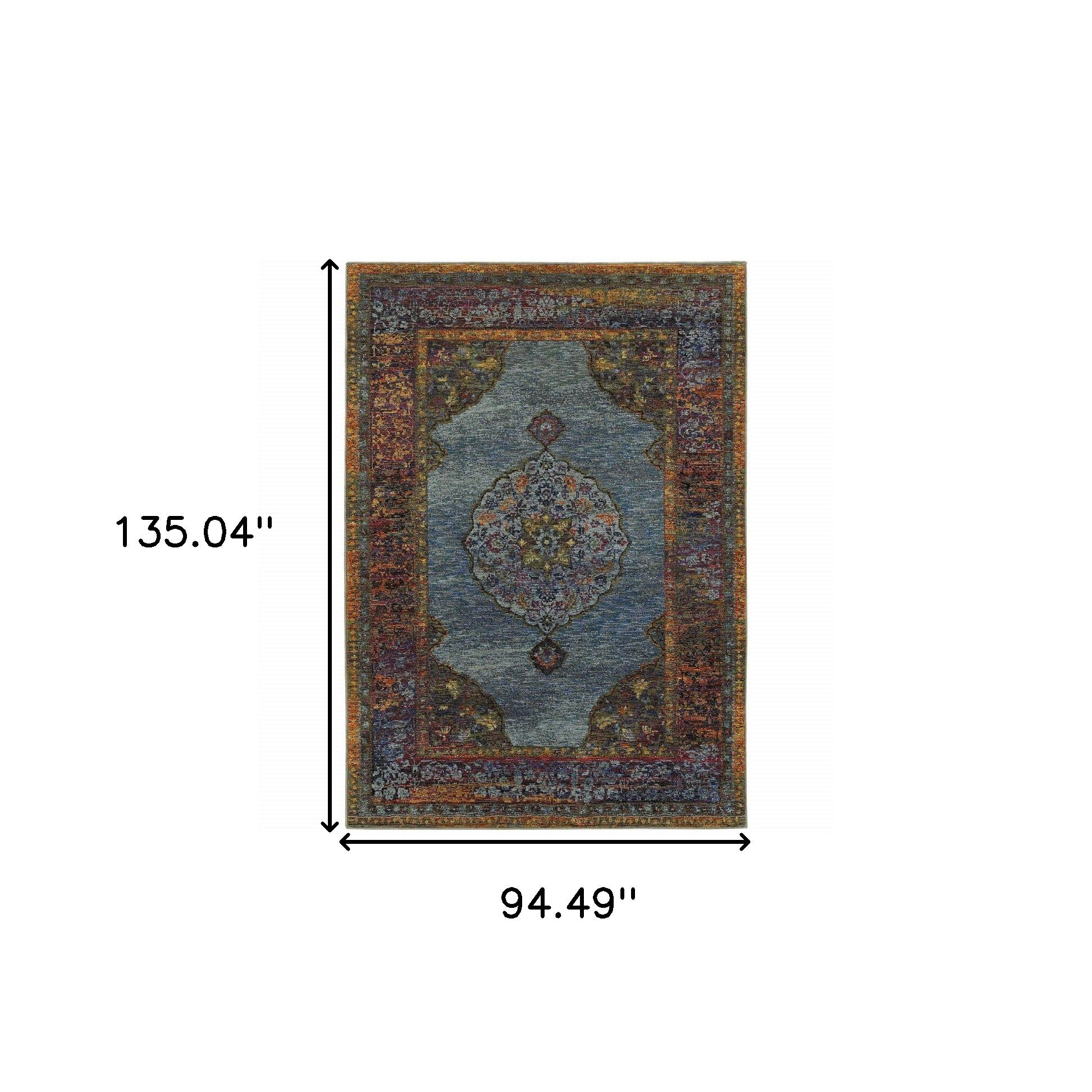 8' X 10' Blue Gold Green Red Orange And Purple Oriental Power Loom Stain Resistant Area Rug