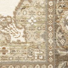 5' X 7' Beige Ivory Tan Gold Grey And Green Oriental Power Loom Stain Resistant Area Rug