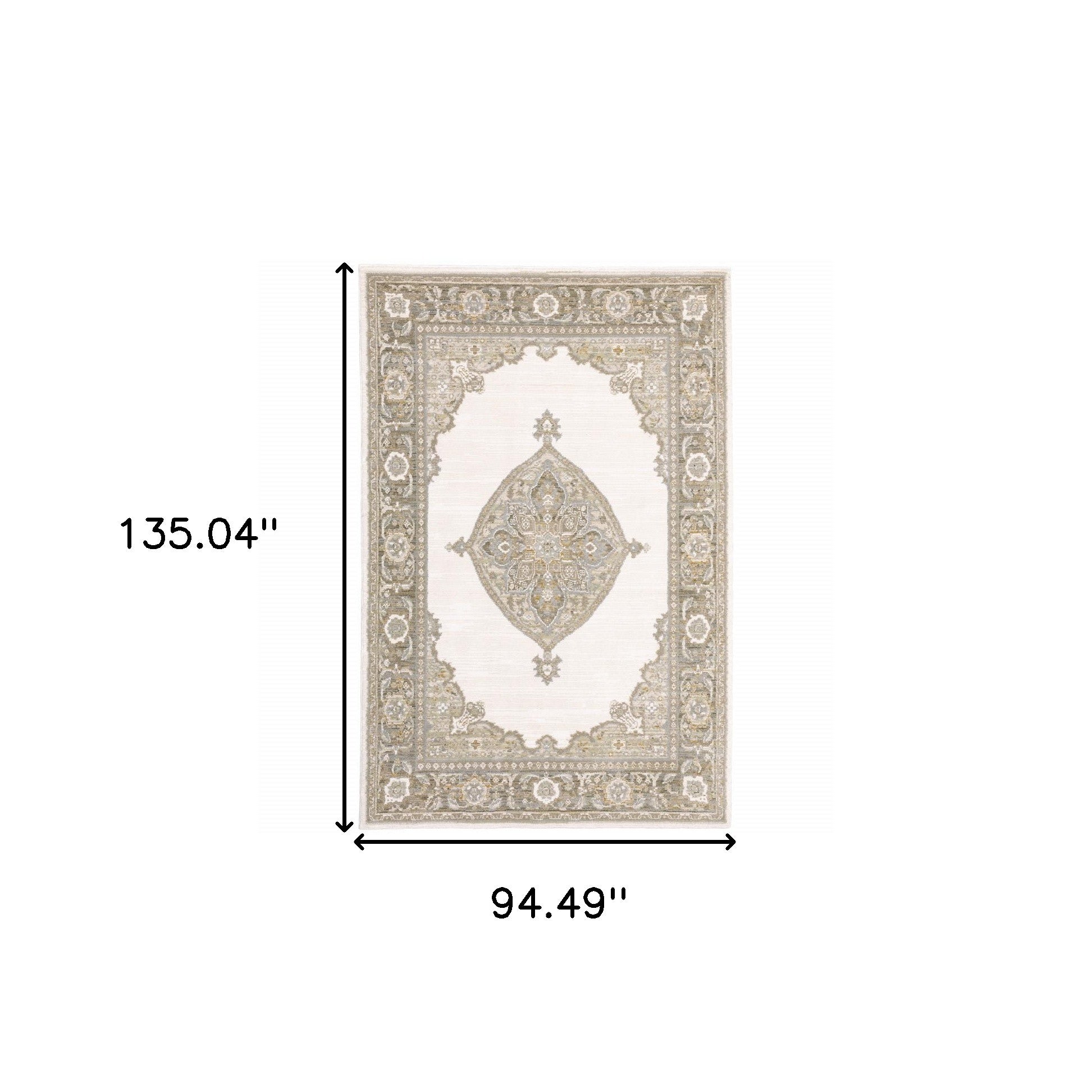 8' X 10' Beige Ivory Tan Gold Grey And Green Oriental Power Loom Stain Resistant Area Rug