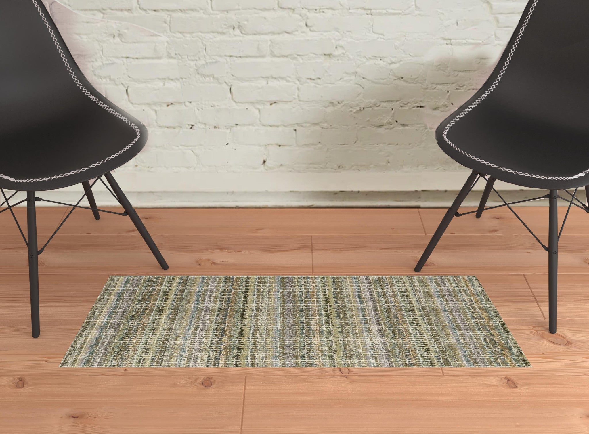 2' X 3' Green Green Grey And Purple Abstract Power Loom Stain Resistant Area Rug