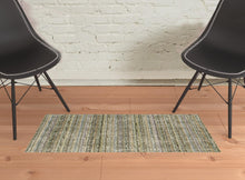 2' X 3' Green Green Grey And Purple Abstract Power Loom Stain Resistant Area Rug