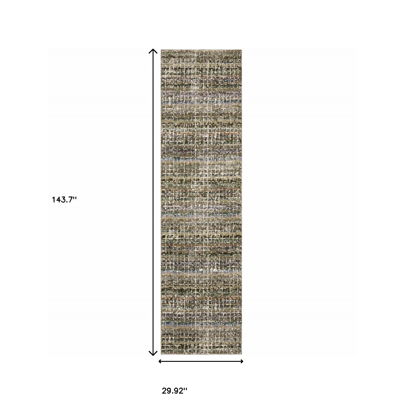 2' X 10' Green Abstract Power Loom Runner Rug