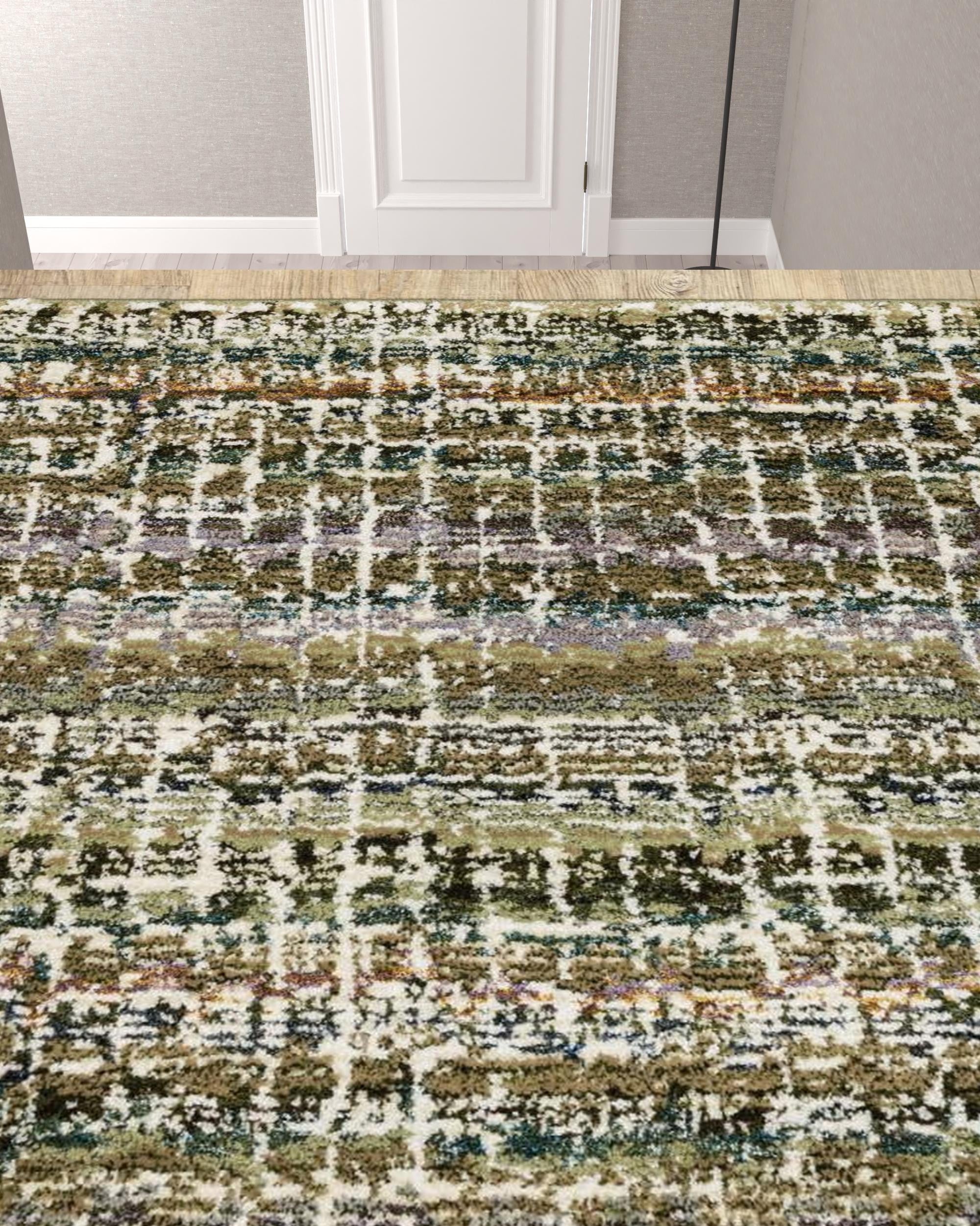 2' X 10' Green Abstract Power Loom Runner Rug