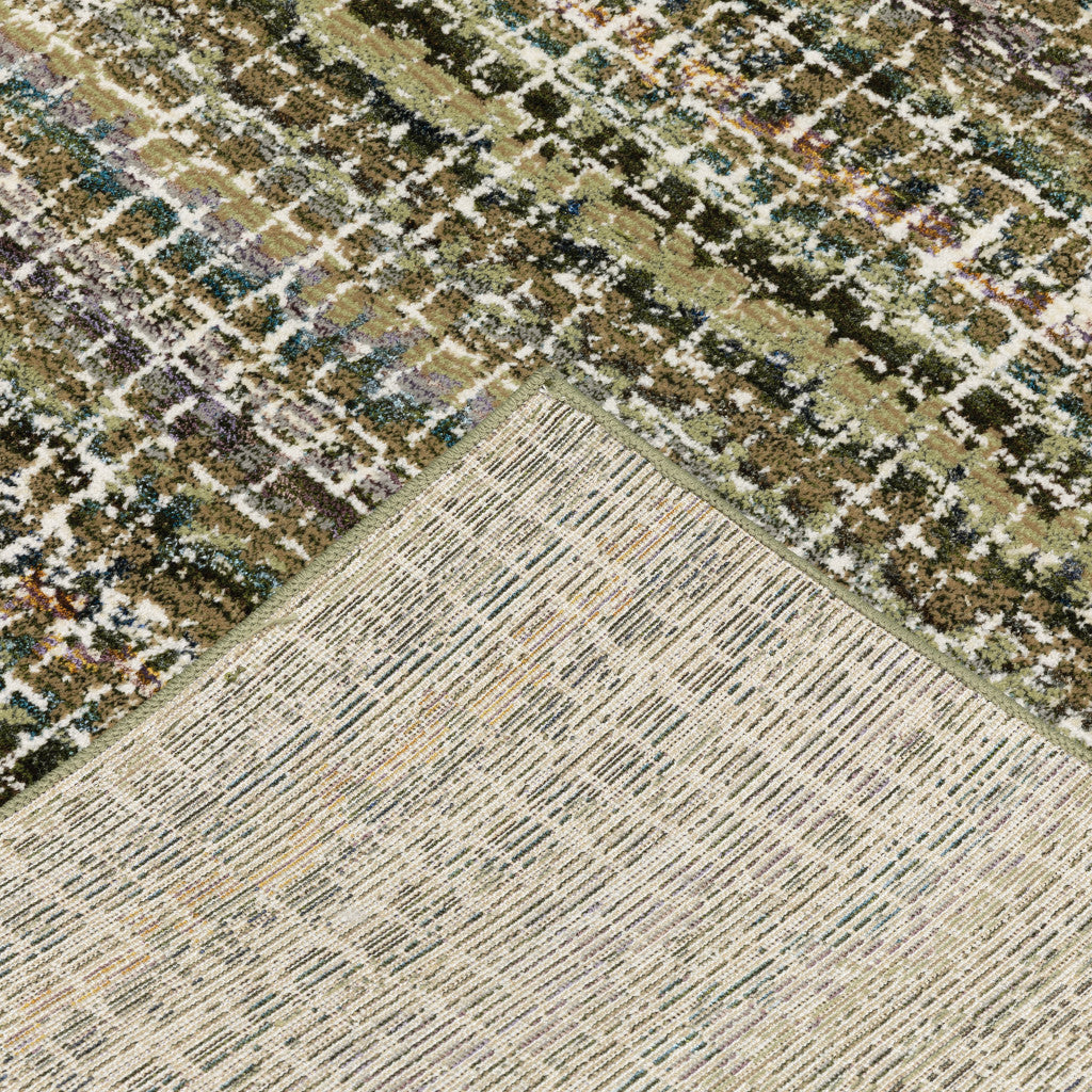 3' X 5' Green Green Grey And Purple Abstract Power Loom Stain Resistant Area Rug