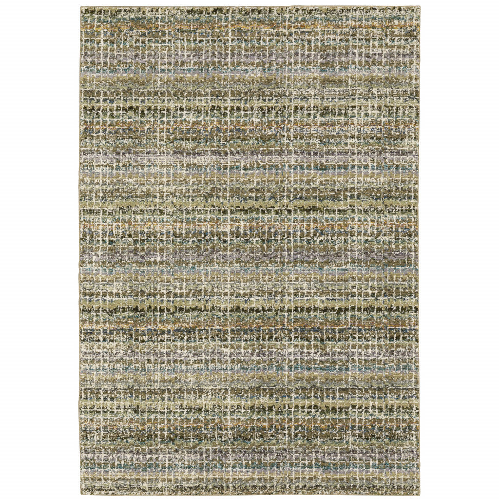 8' X 10' Green Green Grey And Purple Abstract Power Loom Stain Resistant Area Rug