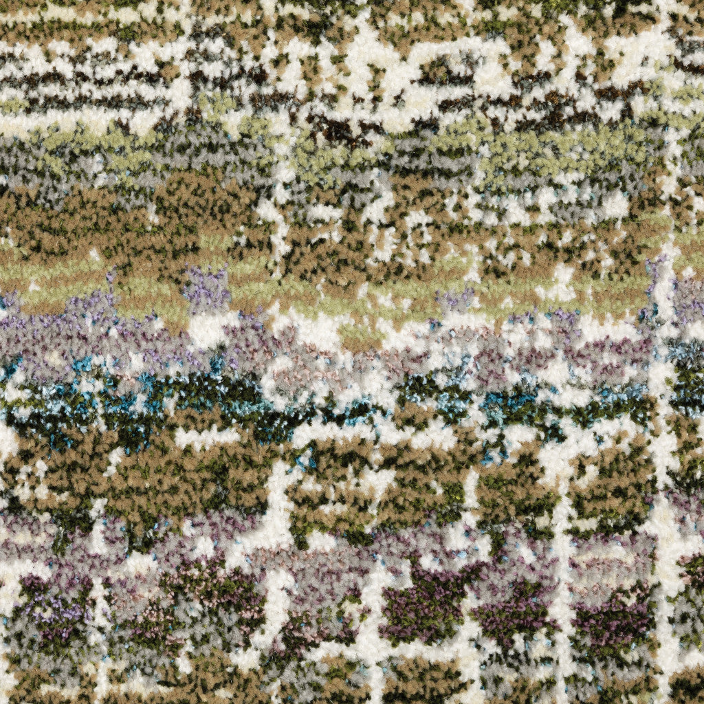9' X 12' Green Green Grey And Purple Abstract Power Loom Stain Resistant Area Rug
