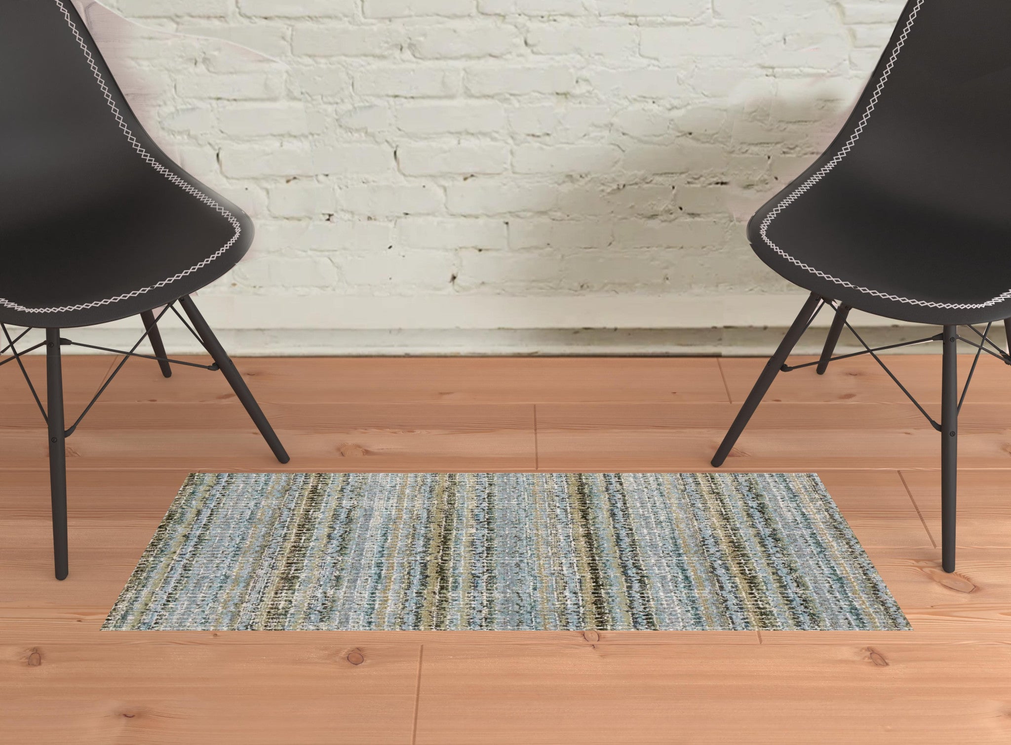 2' X 3' Blue Green Teal And Grey Abstract Power Loom Stain Resistant Area Rug