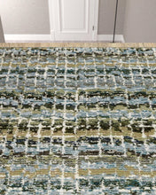2' X 10' Blue Green Teal And Grey Abstract Power Loom Stain Resistant Runner Rug