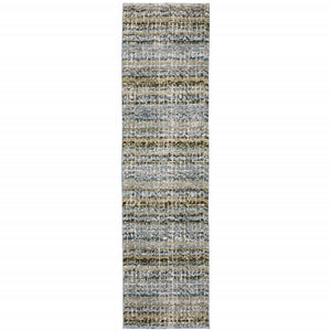 2' X 10' Blue Green Teal And Grey Abstract Power Loom Stain Resistant Runner Rug
