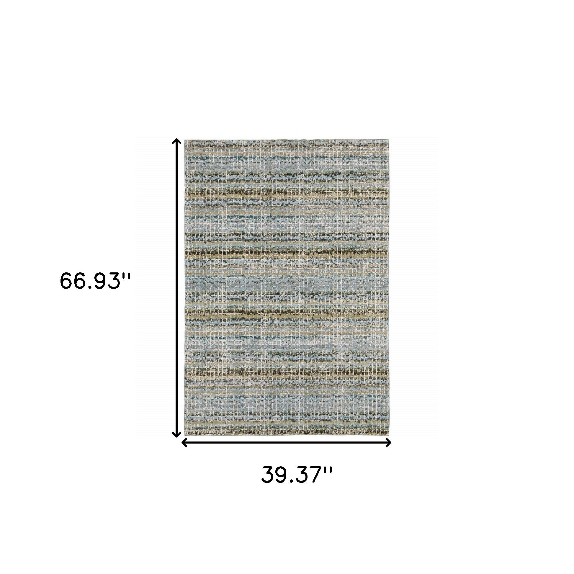 3' X 5' Blue Green Teal And Grey Abstract Power Loom Stain Resistant Area Rug