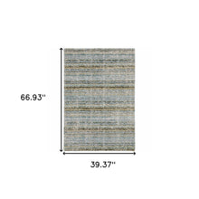 3' X 5' Blue Green Teal And Grey Abstract Power Loom Stain Resistant Area Rug