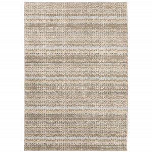 10' X 13' Ivory Grey Tan And Brown Abstract Power Loom Stain Resistant Area Rug