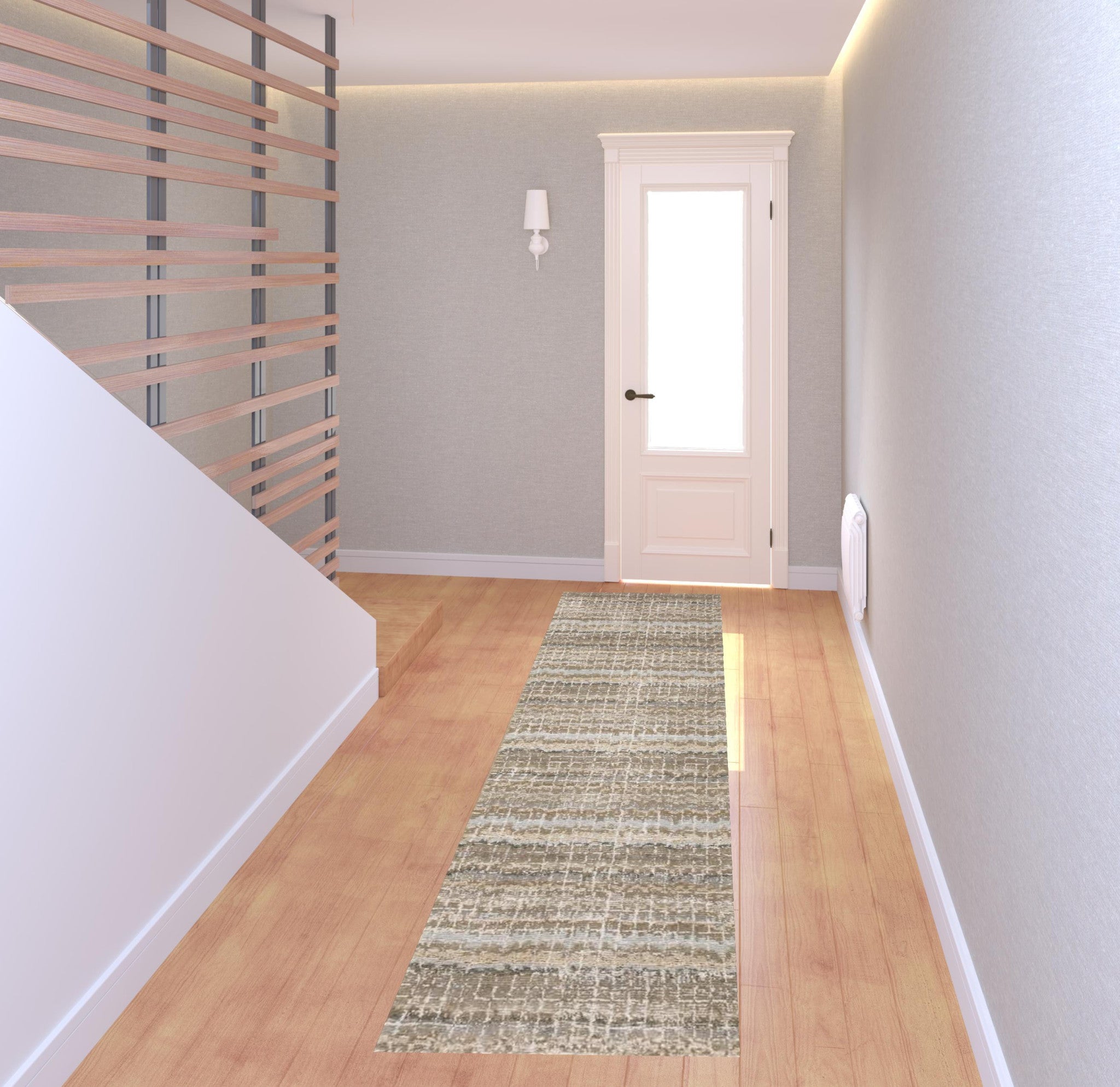 2' X 8' Ivory Grey Tan And Brown Abstract Power Loom Stain Resistant Runner Rug