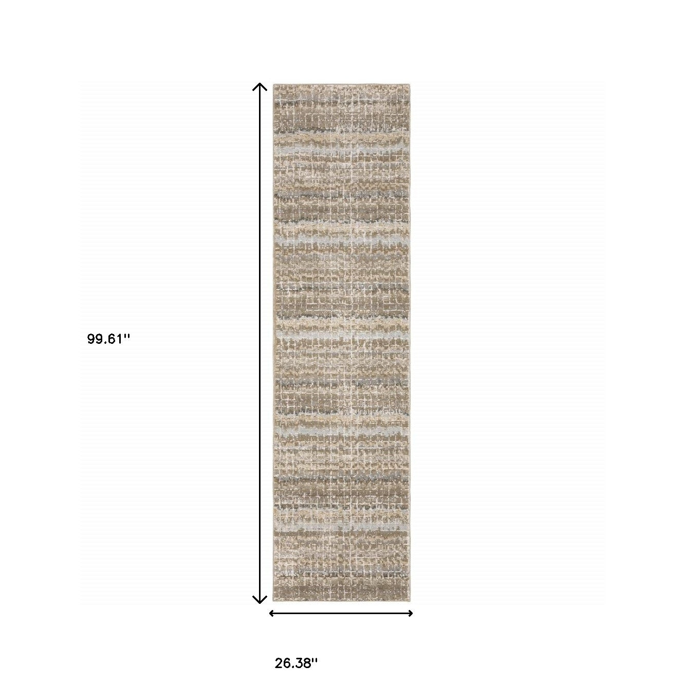 2' X 8' Ivory Grey Tan And Brown Abstract Power Loom Stain Resistant Runner Rug